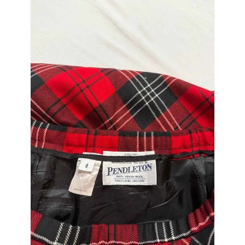 Pendleton Vintage Red Wool Plaid Tartan A-Line Midi Skirt Size 8